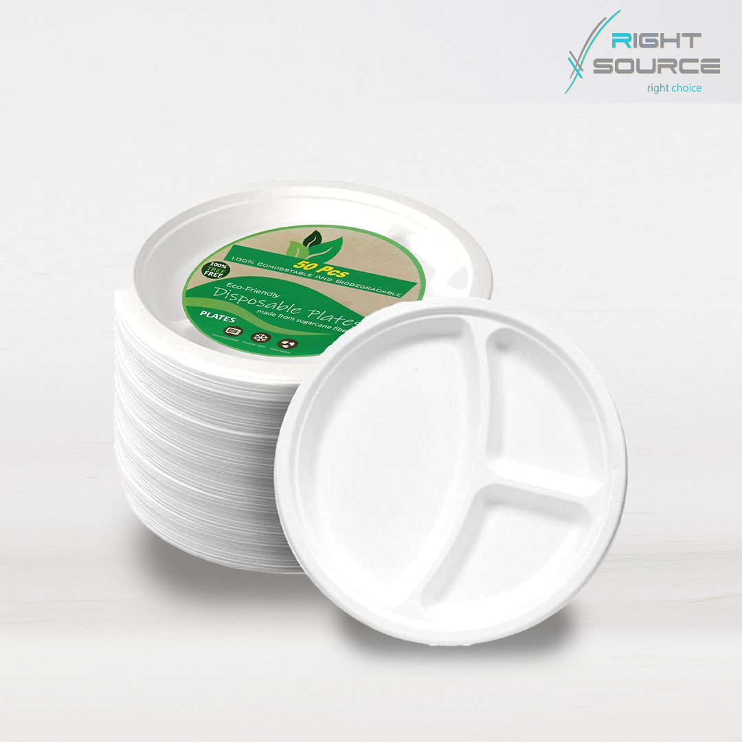 طبق بلاستيك ابيض مقاس 22 مقسم عدد 50 طبق