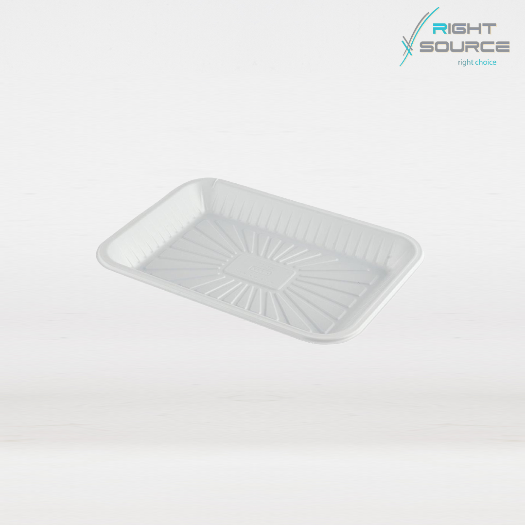 طبق مستطيل بلاستيك ابيض رقم 1عدد 50 طبق